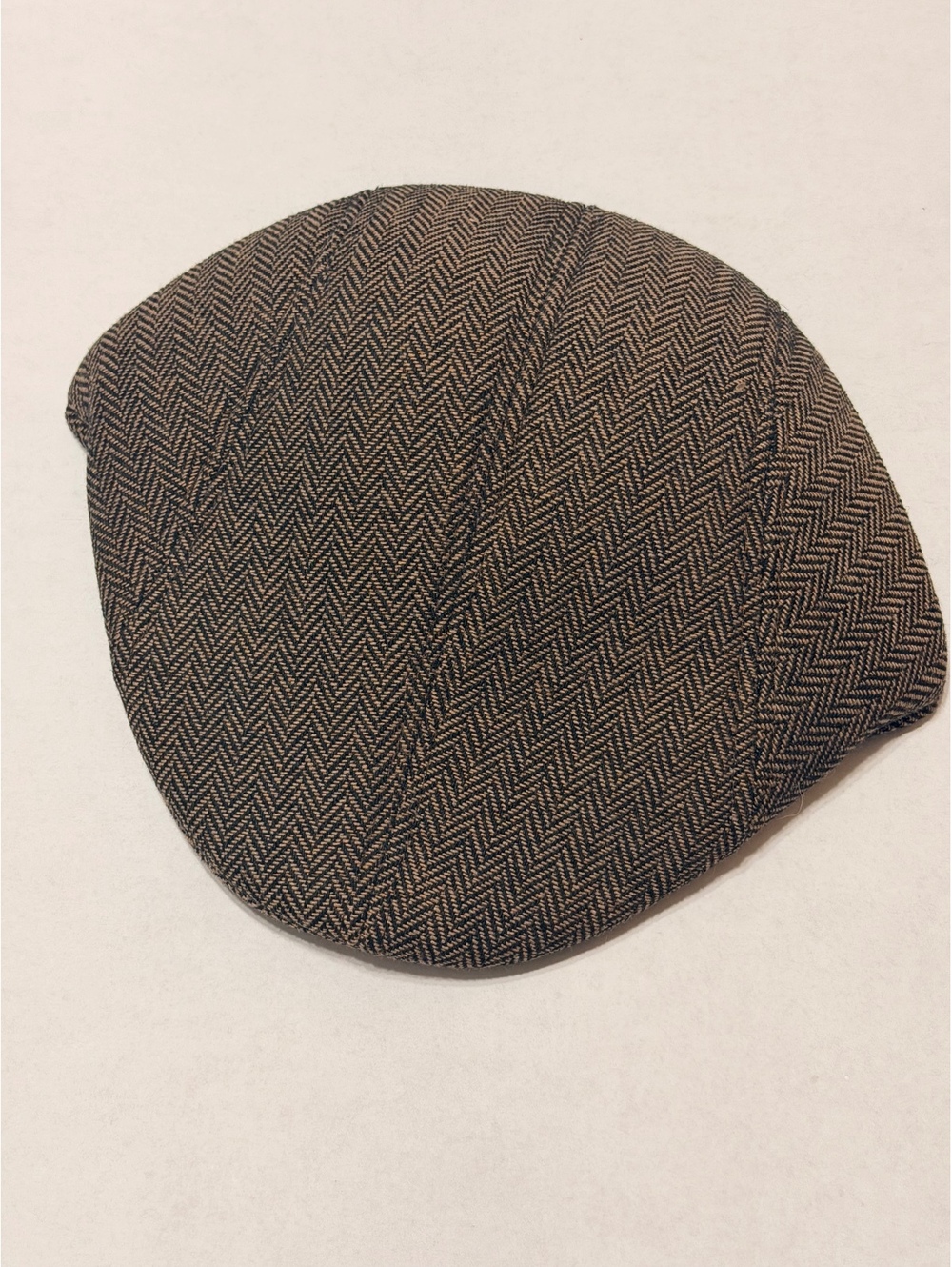 Brown Black Herringbone Newsboy Flat Cap Hat Size 58Cm